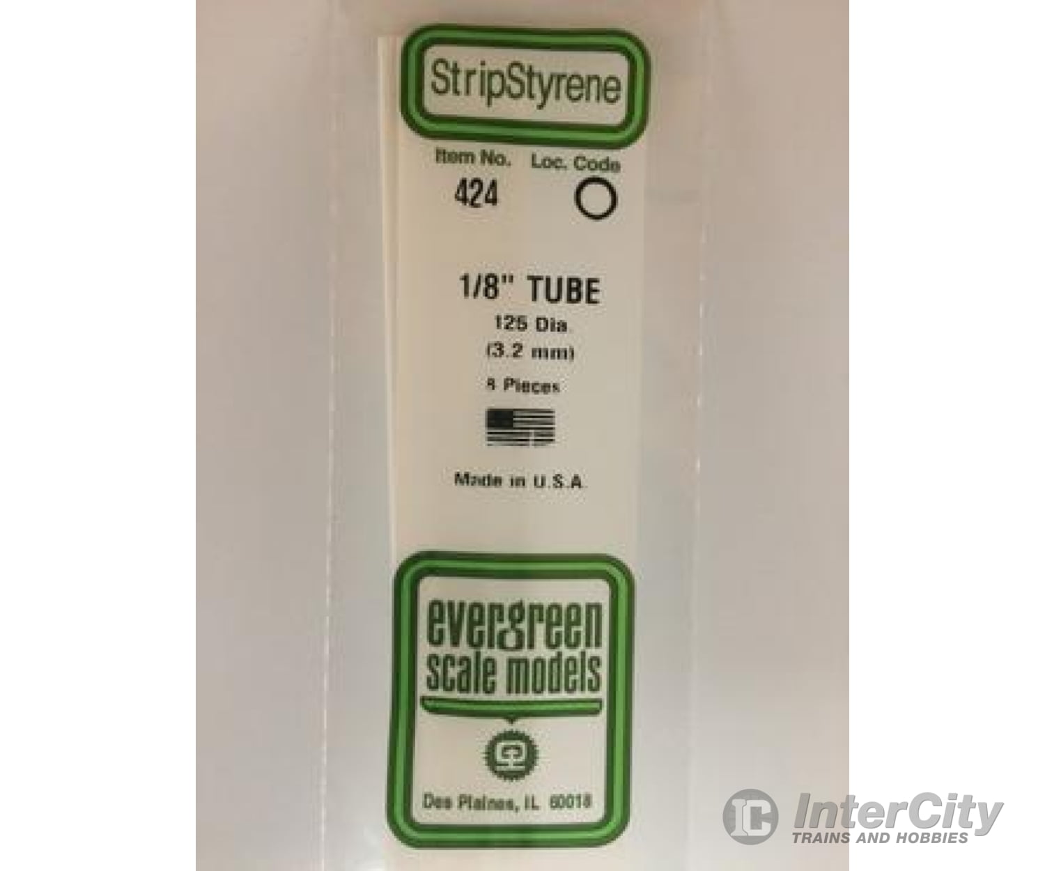 Evergreen 424 24 White Tubing- .125 (8/Pk) Scratch Building Supplies