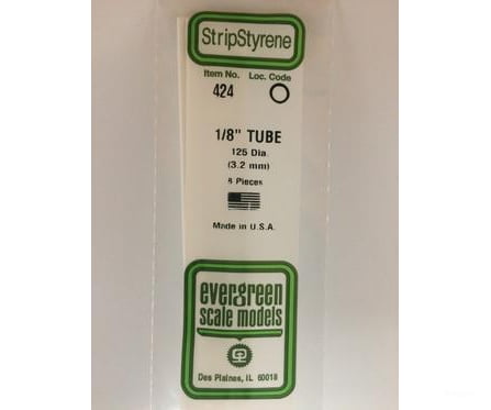 Evergreen 424 24 White Tubing- .125 (8/Pk) Scratch Building Supplies