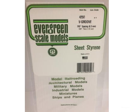 Evergreen 4250 .040 Siding-V Groove .250 Spacing Scratch Building Supplies