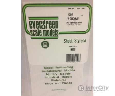 Evergreen 4250 .040 Siding-V Groove .250 Spacing Scratch Building Supplies