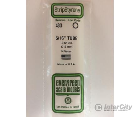 Evergreen 430 24 White Tubing- .312 (5/Pk) Scratch Building Supplies