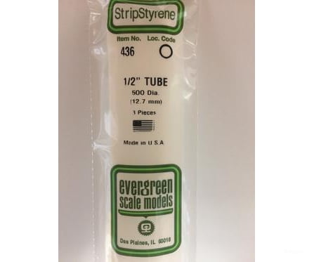 Evergreen 436 24 White Tubing- .500 (3/Pk) Scratch Building Supplies