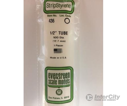 Evergreen 436 24 White Tubing- .500 (3/Pk) Scratch Building Supplies