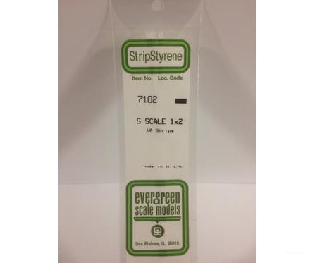 Evergreen 7102 S Strips-1X2 (10/Pk) Scratch Building Supplies