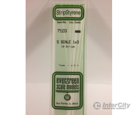 Evergreen 7103 S Strips-1X3 (10/Pk) Scratch Building Supplies