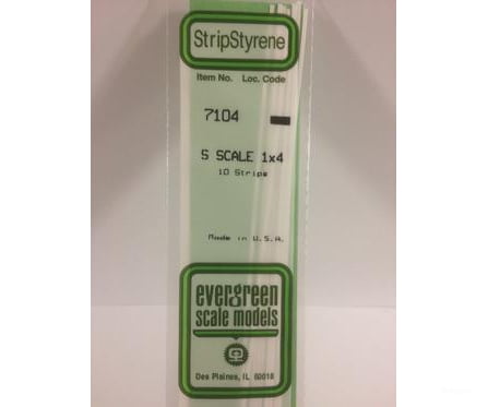 Evergreen 7104 S Strips-1X4 (10/Pk) Scratch Building Supplies