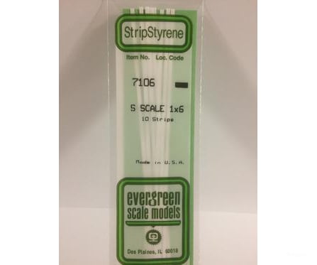 Evergreen 7106 S Strips-1X6 (10/Pk) Scratch Building Supplies