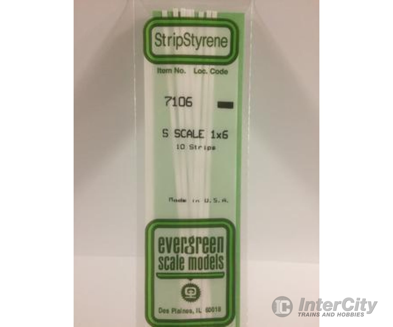 Evergreen 7106 S Strips-1X6 (10/Pk) Scratch Building Supplies