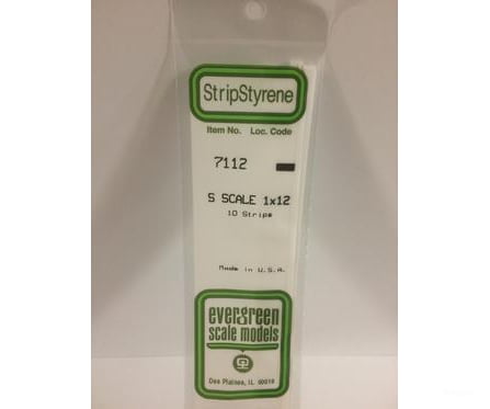 Evergreen 7112 S Strips-1X12 (10/Pk) Scratch Building Supplies