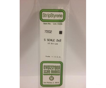 Evergreen 7202 S Strips-2X2 (10/Pk) Scratch Building Supplies