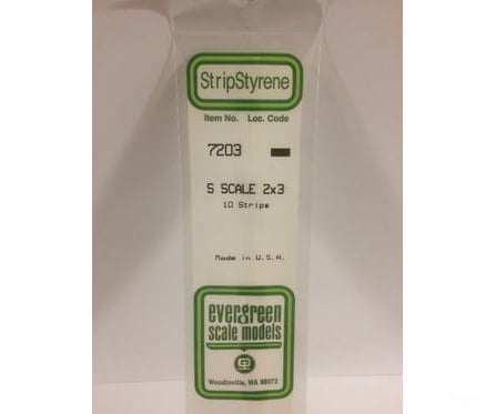 Evergreen 7203 S Strips-2X3 (10/Pk) Scratch Building Supplies