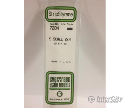 Evergreen 7204 S Strips-2X4 (10/Pk) Scratch Building Supplies