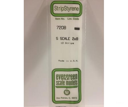 Evergreen 7208 S Strips-2X8 (10/Pk) Scratch Building Supplies