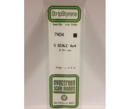 Evergreen 7404 S Strips-4X4 (9/Pk) Scratch Building Supplies