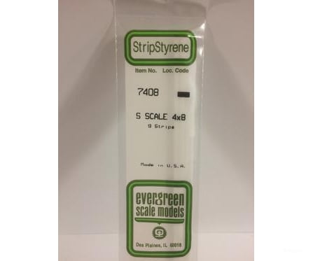Evergreen 7408 S Strips-4X8 (9/Pk) Scratch Building Supplies