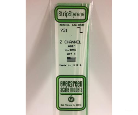 Evergreen 751 14 Z Channels 1.5Mm (4Pcs) Scratch Building Supplies