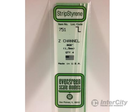 Evergreen 751 14 Z Channels 1.5Mm (4Pcs) Scratch Building Supplies