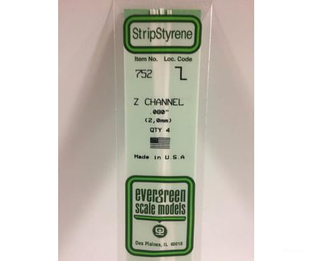 Evergreen 752 14 Z Channels 2.00Mm (4Pcs) Scratch Building Supplies