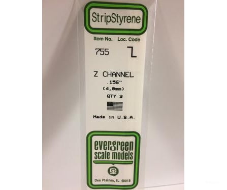 Evergreen 755 14 Z Channels 4.0Mm (3Pcs) Scratch Building Supplies