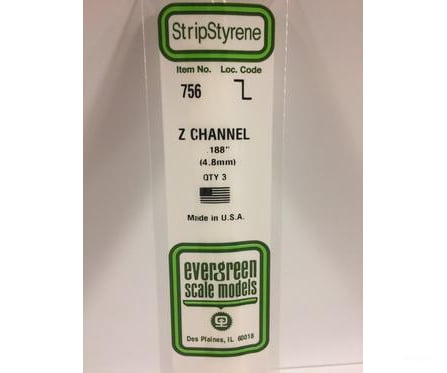 Evergreen 756 14 Z Channels 4.7Mm (3Pcs) Scratch Building Supplies