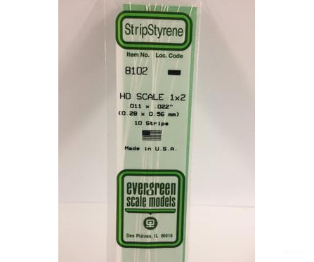 Evergreen 8102 Ho Strips-1X2 (10/Pk) Scratch Building Supplies