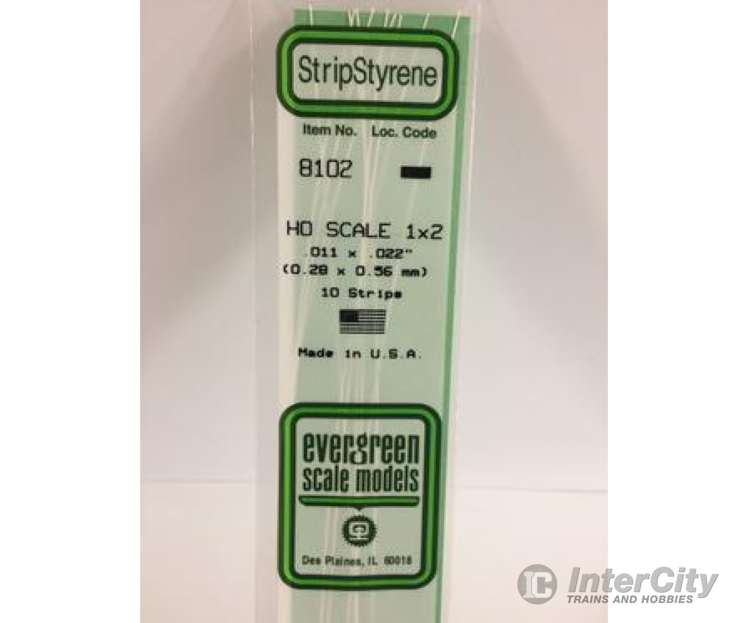 Evergreen 8102 Ho Strips-1X2 (10/Pk) Scratch Building Supplies