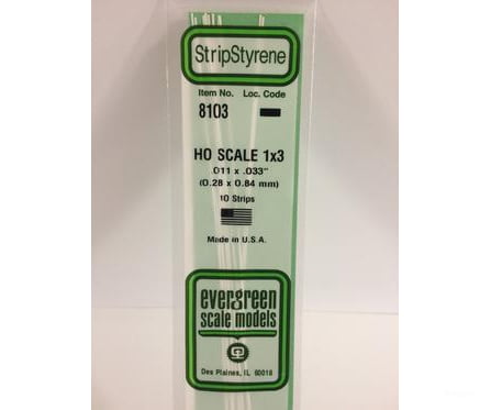 Evergreen 8103 Ho Strips-1X3 (10/Pk) Scratch Building Supplies