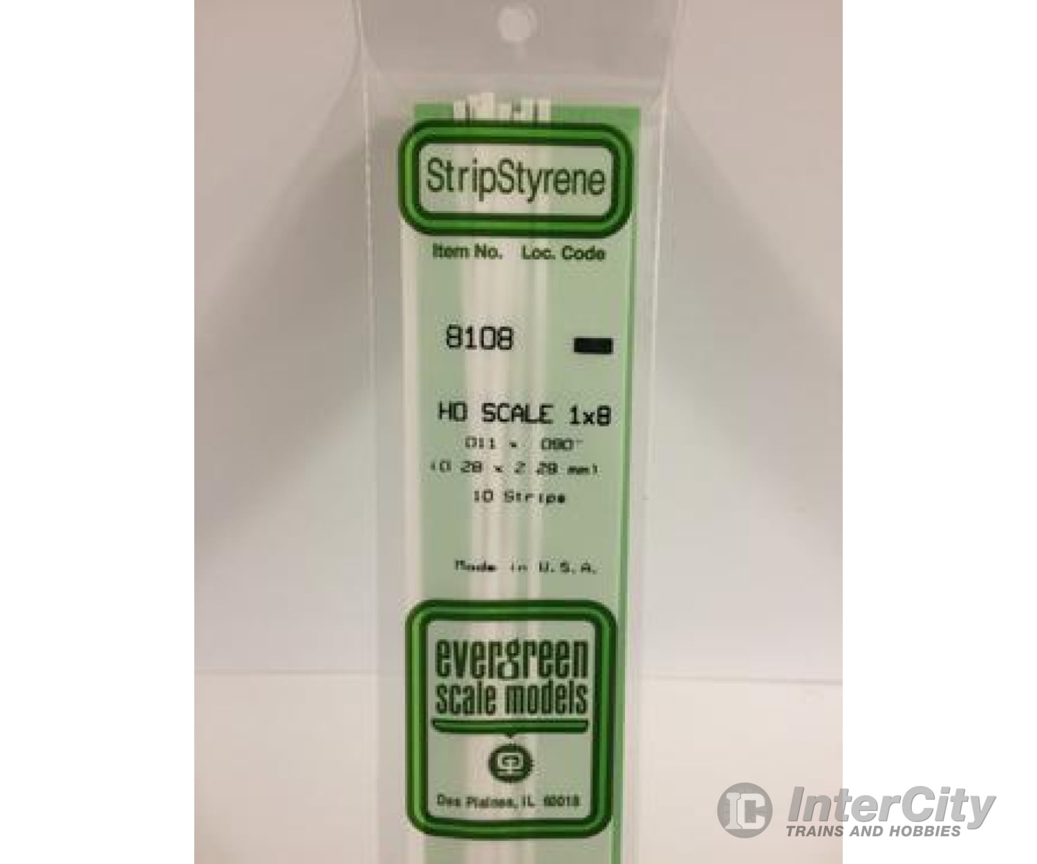 Evergreen 8108 Ho Strips-1X8 (10/Pk) Scratch Building Supplies