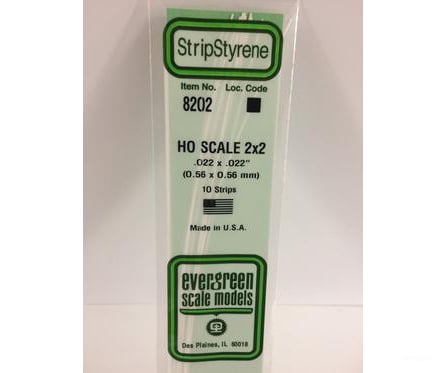 Evergreen 8202 Ho Strips-2X2 (10/Pk) Scratch Building Supplies