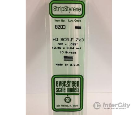 Evergreen 8203 Ho Strips-2X3 (10/Pk) Scratch Building Supplies