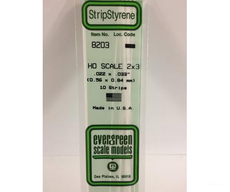 Evergreen 8203 Ho Strips-2X3 (10/Pk) Scratch Building Supplies
