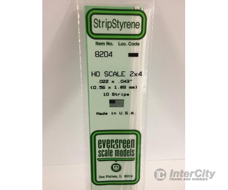 Evergreen 8204 Ho Strips-2X4 (10/Pk) Scratch Building Supplies