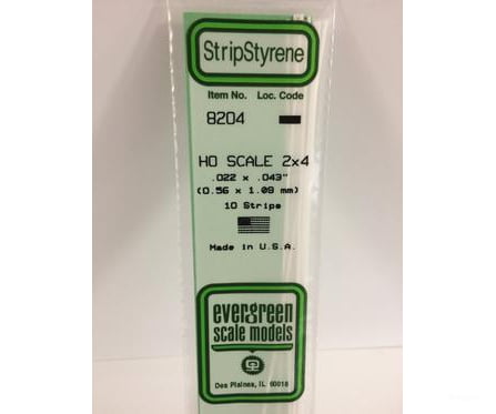 Evergreen 8204 Ho Strips-2X4 (10/Pk) Scratch Building Supplies
