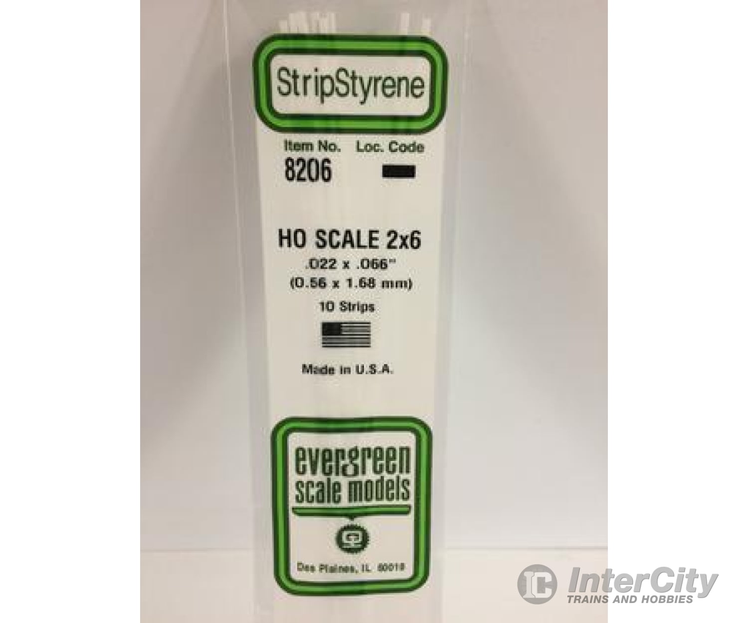 Evergreen 8206 Ho Strips-2X6 (10/Pk) Scratch Building Supplies