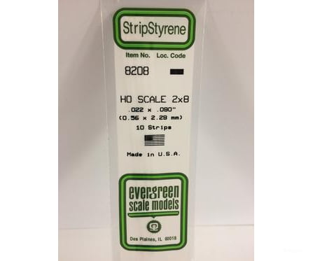 Evergreen 8208 Ho Strips-2X8 (10/Pk) Scratch Building Supplies