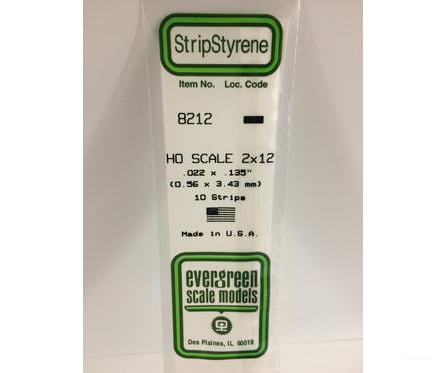 Evergreen 8212 Ho Strips-2X12 (10/Pk) Scratch Building Supplies
