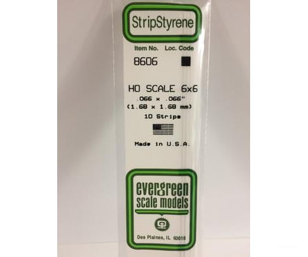 Evergreen 8606 Ho Strips-6X6 (10/Pk) Scratch Building Supplies