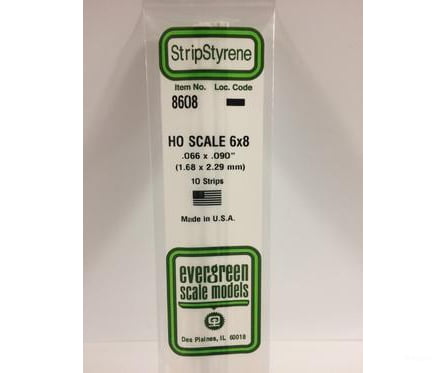 Evergreen 8608 Ho Strips-6X8 (10/Pk) Scratch Building Supplies