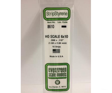 Evergreen 8610 Ho Strips-6X10 (10/Pk) Scratch Building Supplies