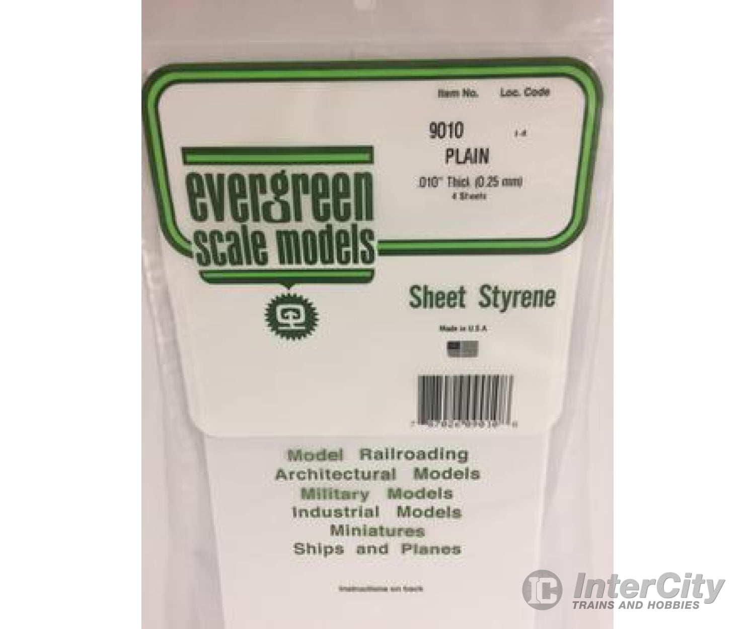 Evergreen 9010 6X12 Plain Sheet- .010 (4/Pk) Scratch Building Supplies