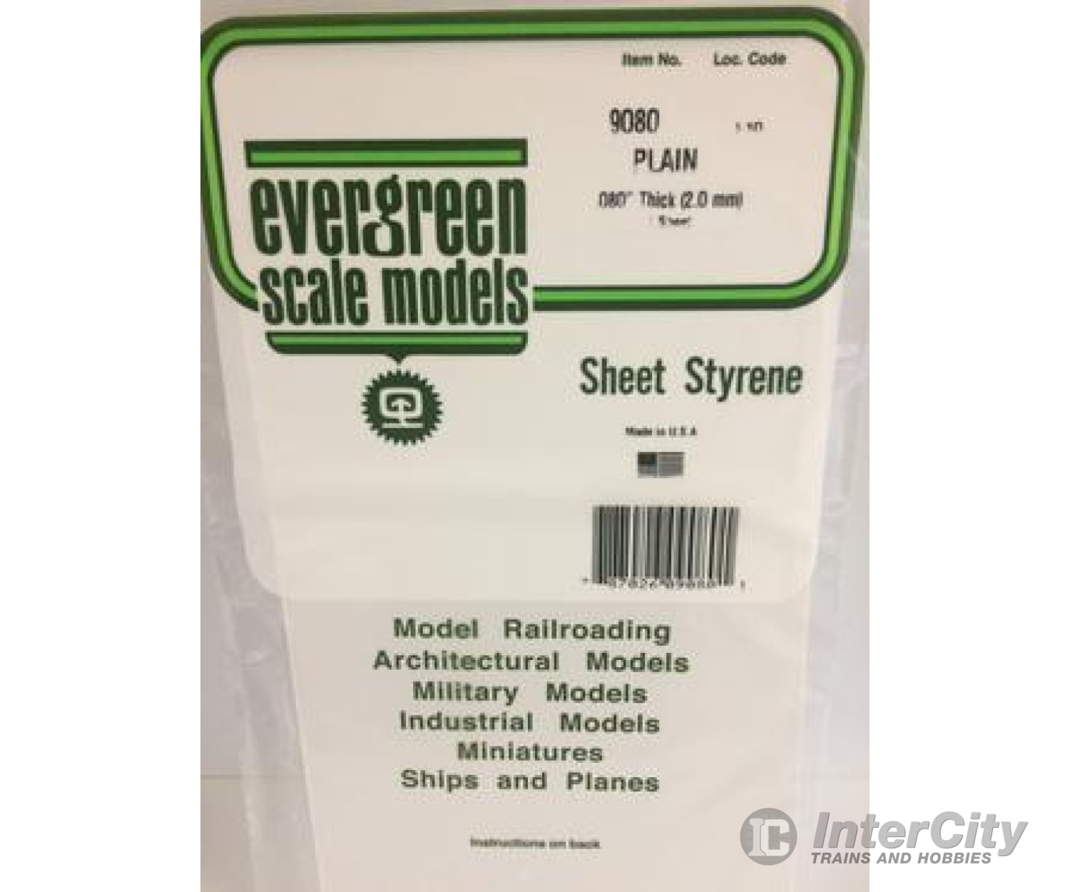 Evergreen 9080 6X12 Plain Sheet- .080 (1/Pk) Scratch Building Supplies