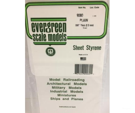 Evergreen 9080 6X12 Plain Sheet- .080 (1/Pk) Scratch Building Supplies