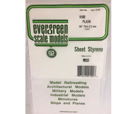 Evergreen 9100 6X12 Plain Sheet .100 (2.5Mm) 1/Pk Scratch Building Supplies