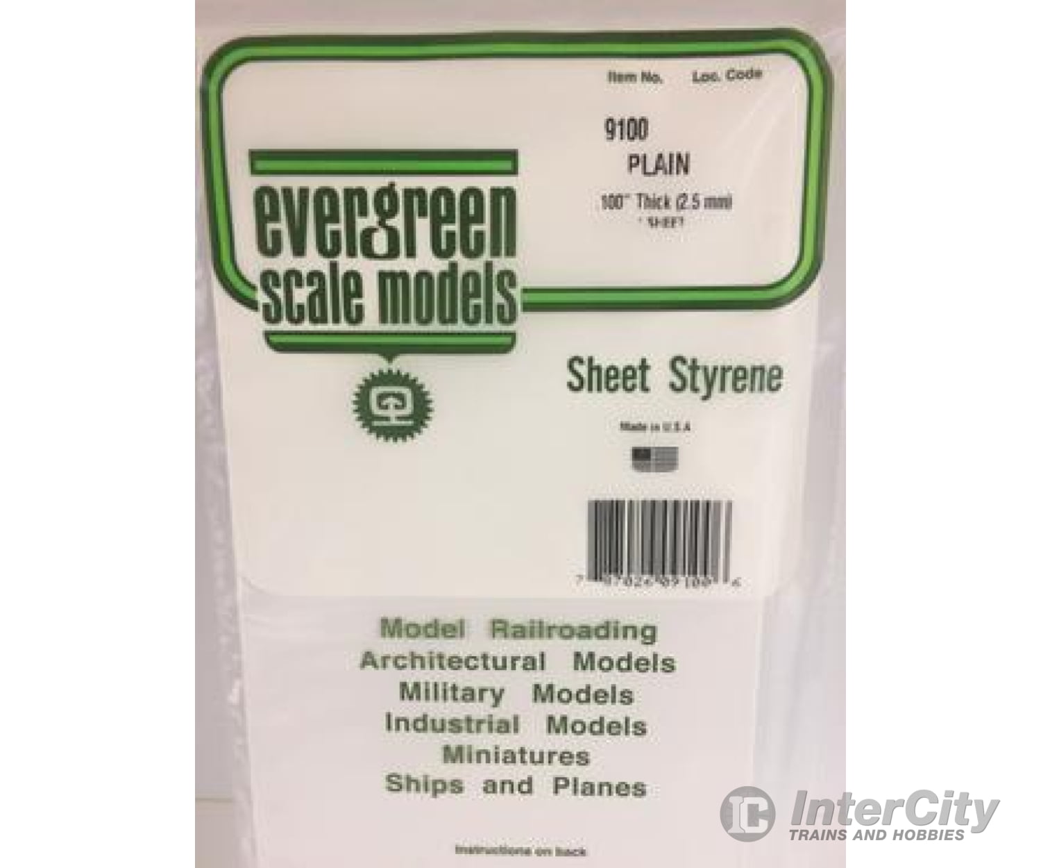 Evergreen 9100 6X12 Plain Sheet .100 (2.5Mm) 1/Pk Scratch Building Supplies