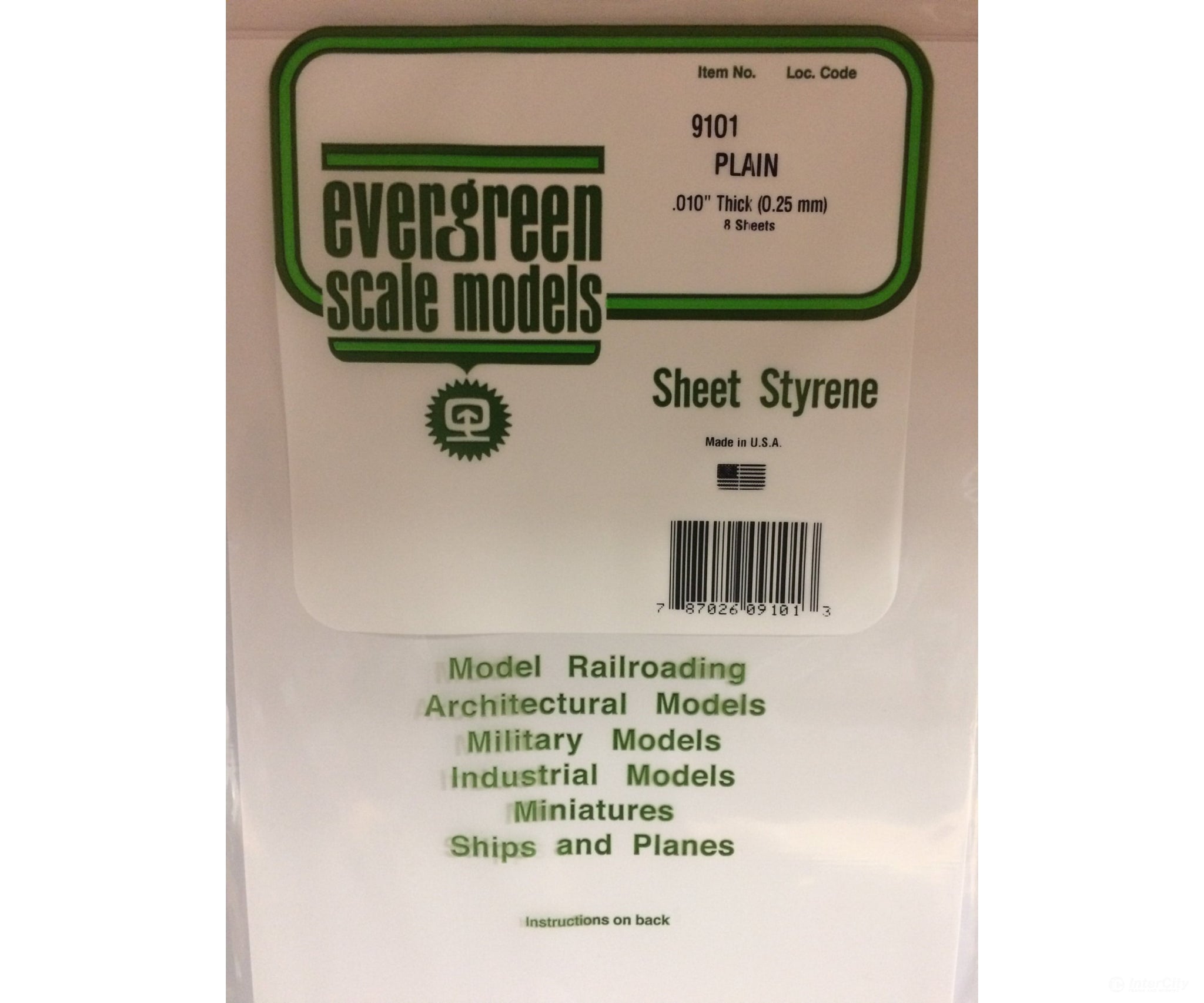 Evergreen 9101 8X21White Sheet .010 (8/Pk) Scratch Building Supplies