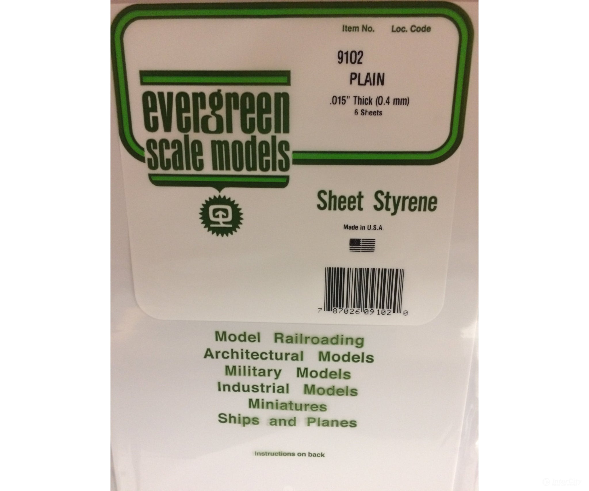 Evergreen 9102 8X21White Sheet .015 (6/Pk) Scratch Building Supplies
