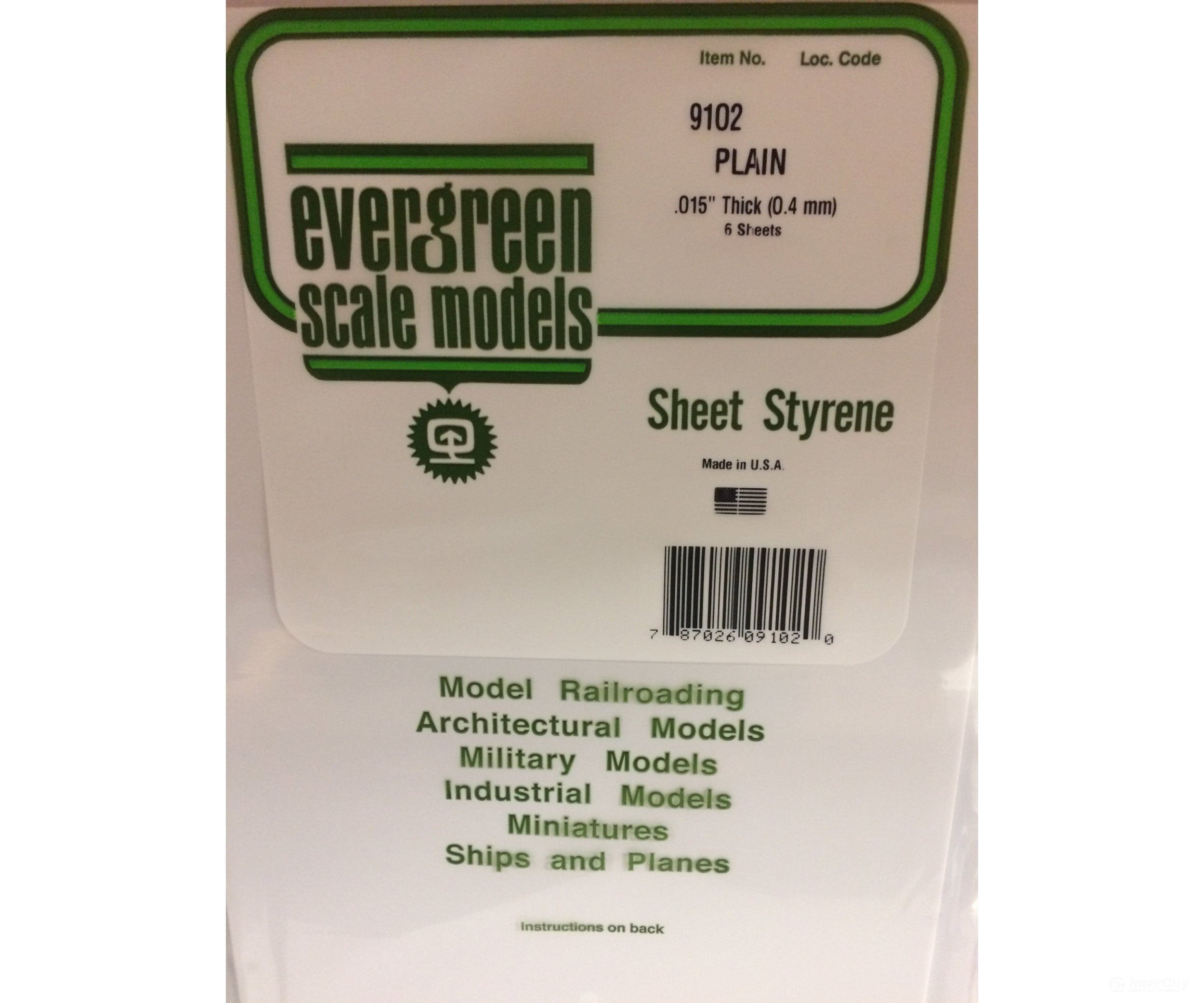 Evergreen 9102 8X21White Sheet .015 (6/Pk) Scratch Building Supplies