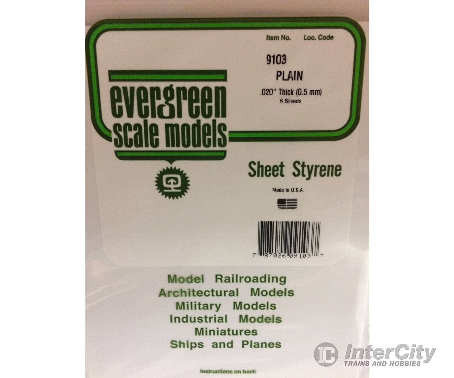 Evergreen 9103 8X21White Sheet .020 (6/Pk) Scratch Building Supplies