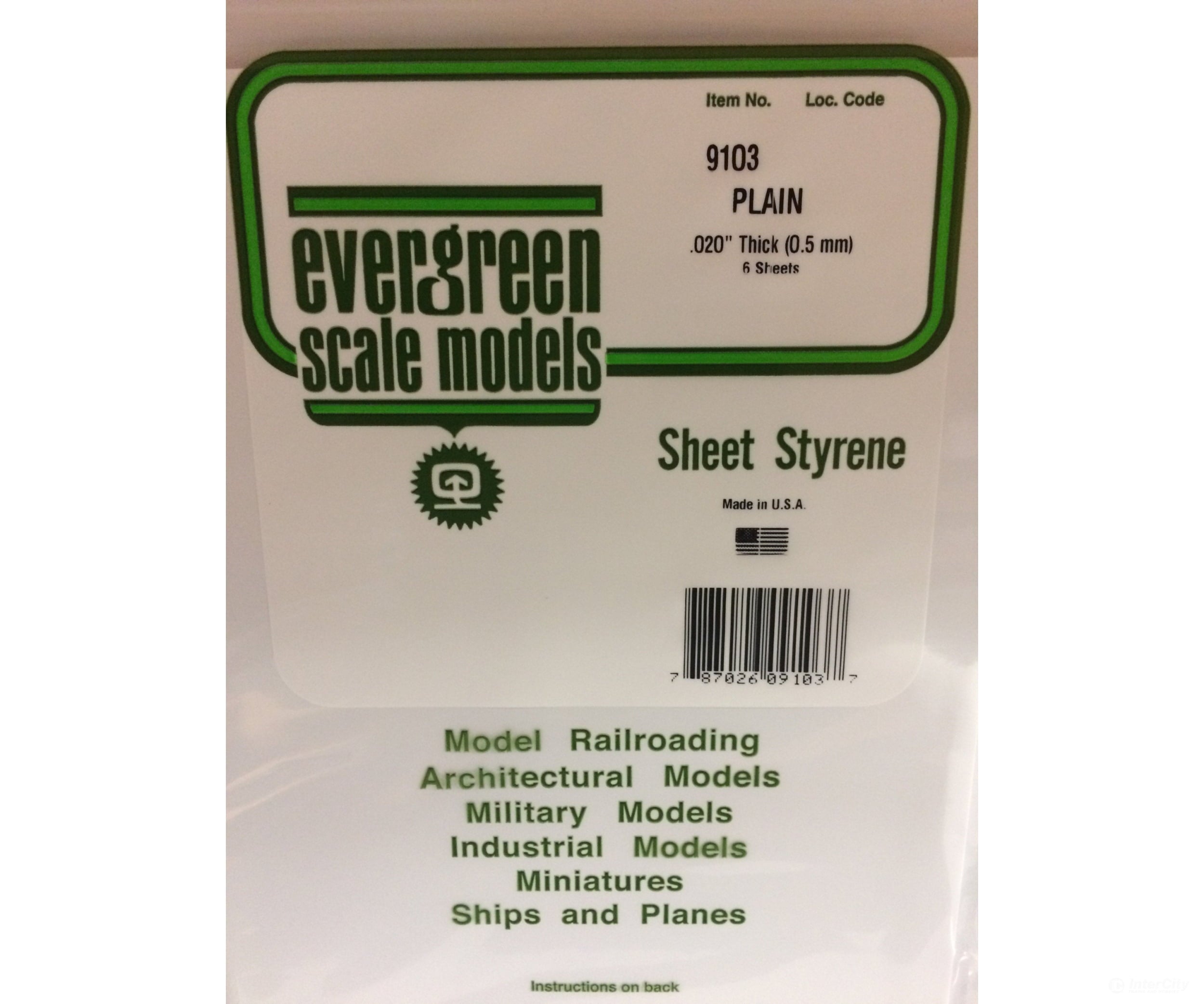 Evergreen 9103 8X21White Sheet .020 (6/Pk) Scratch Building Supplies