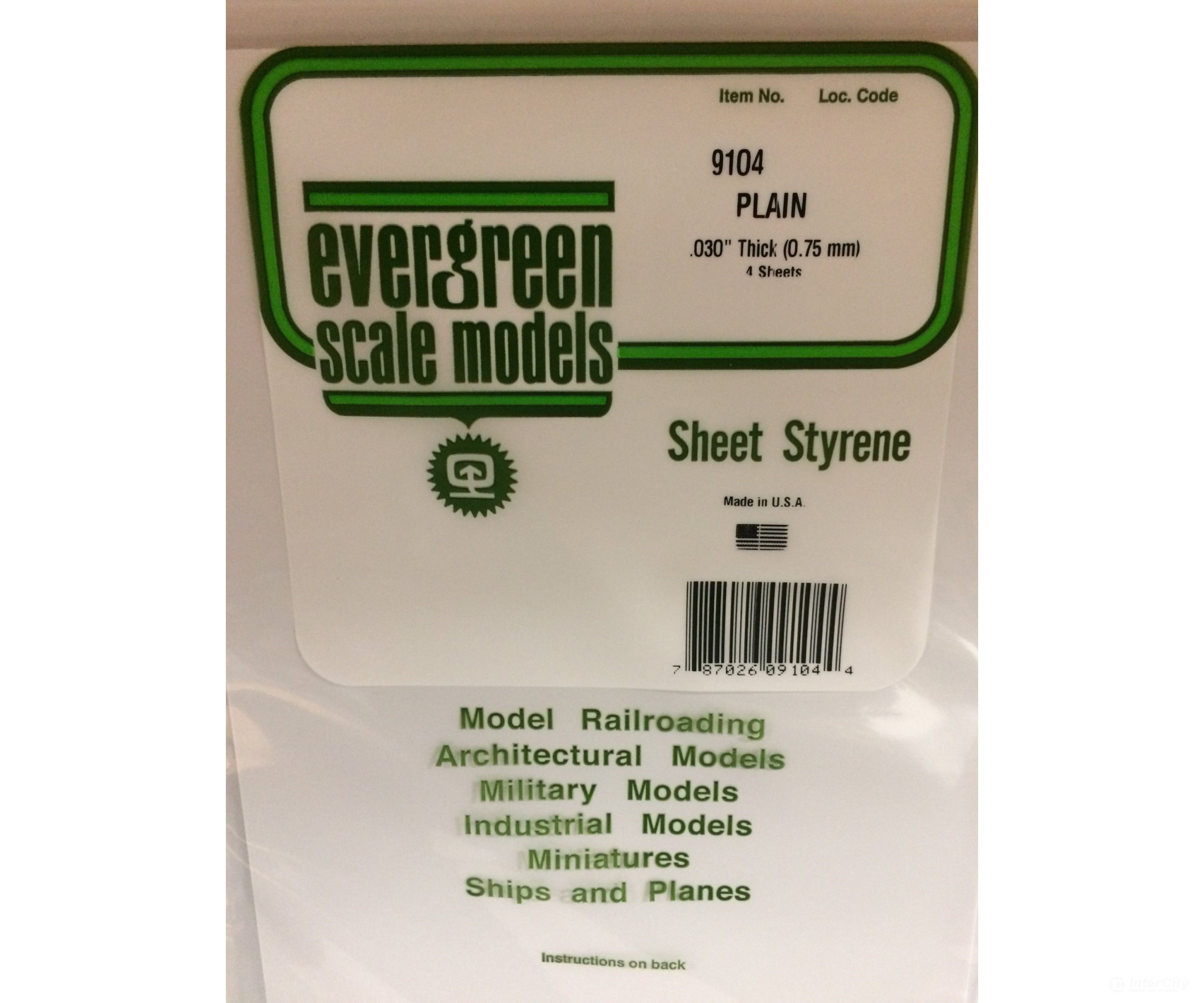 Evergreen 9104 8X21White Sheet .030 (4/Pk) Scratch Building Supplies